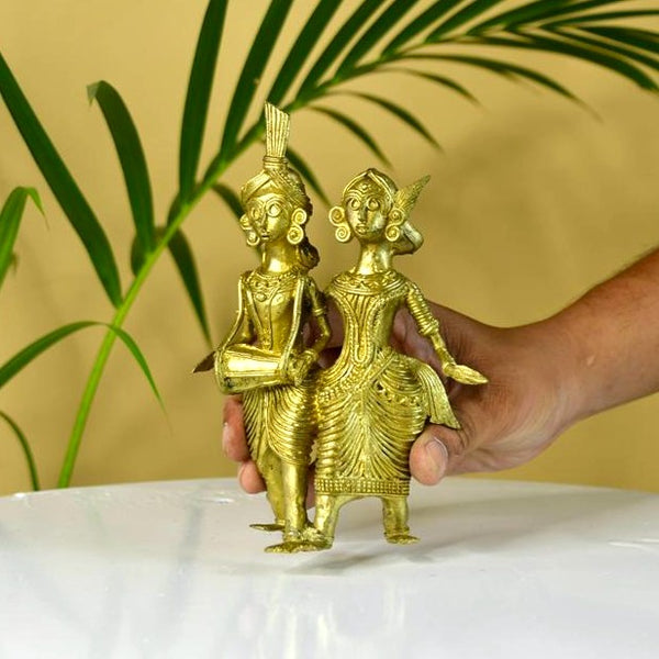 Dhokra Tribal Couple with Dhol Tabletop Decor — image 2