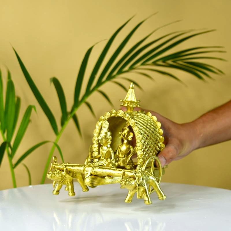 Dhokra art Brass Decor Cow Cart – view 5