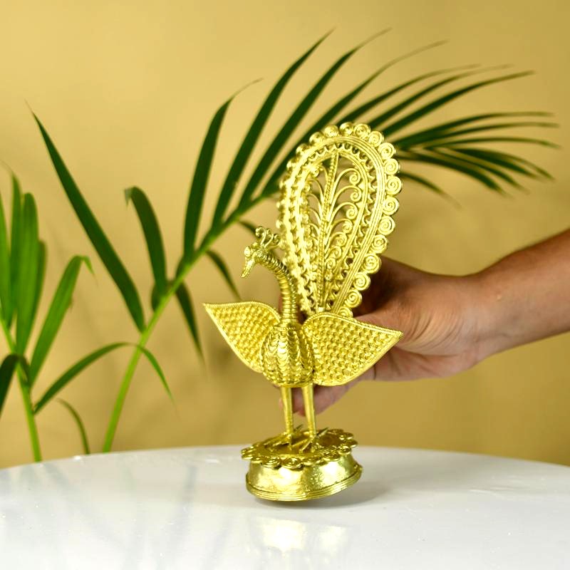 Dhokra Peacock: Artisan Brass Tabletop Elegance – view 5