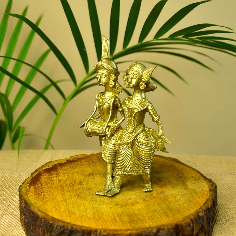 Dhokra Tribal Couple with Dhol Tabletop Decor – view 5