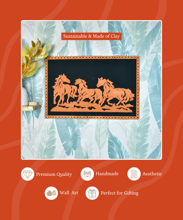 Handcrafted Terracotta Running Horse Wall Art Décor — image 3