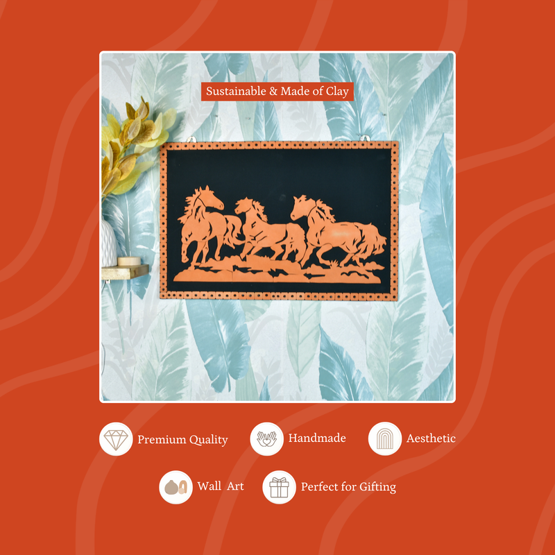 Handcrafted Terracotta Running Horse Wall Art Décor – view 3