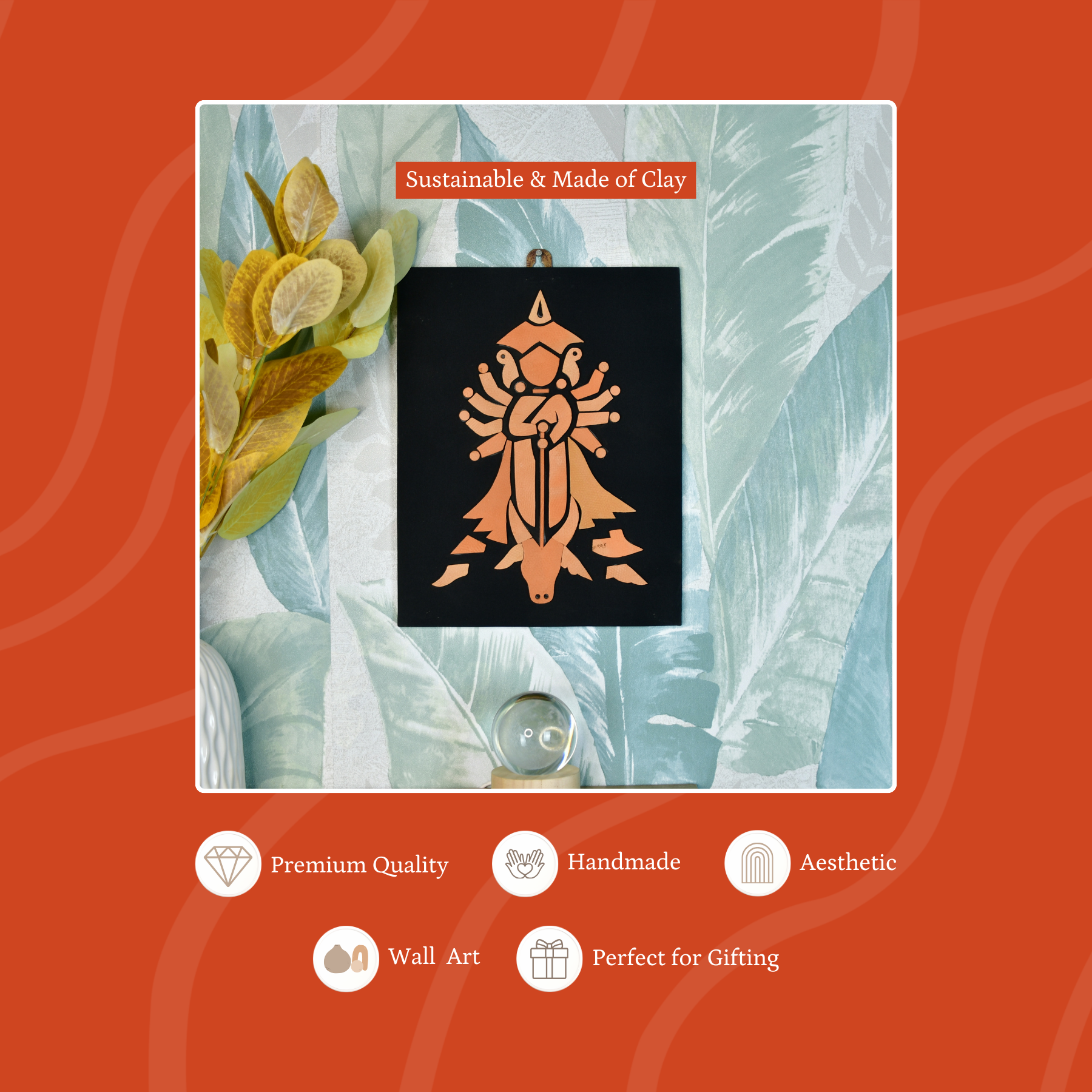 Handcrafted Terracotta Durga Wall Art: Home Decor