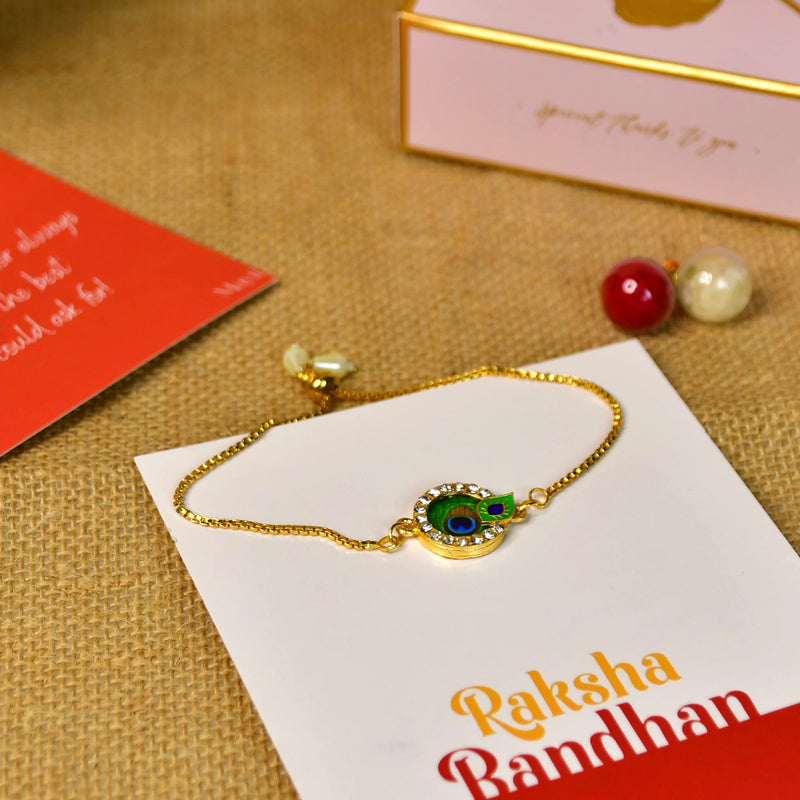 Sowpeace Exquisite Peacock Rakhi Pack of 1 with Roli Chawal and Greeting card combo for Raksha Bandhan and Gifting – view 2