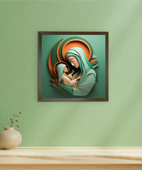 Sacred Bond: Sowpeace's Handcrafted Mother & Child Canvas – Premium Indian-Inspired Art for Elegant Home and Family Decor — image 3