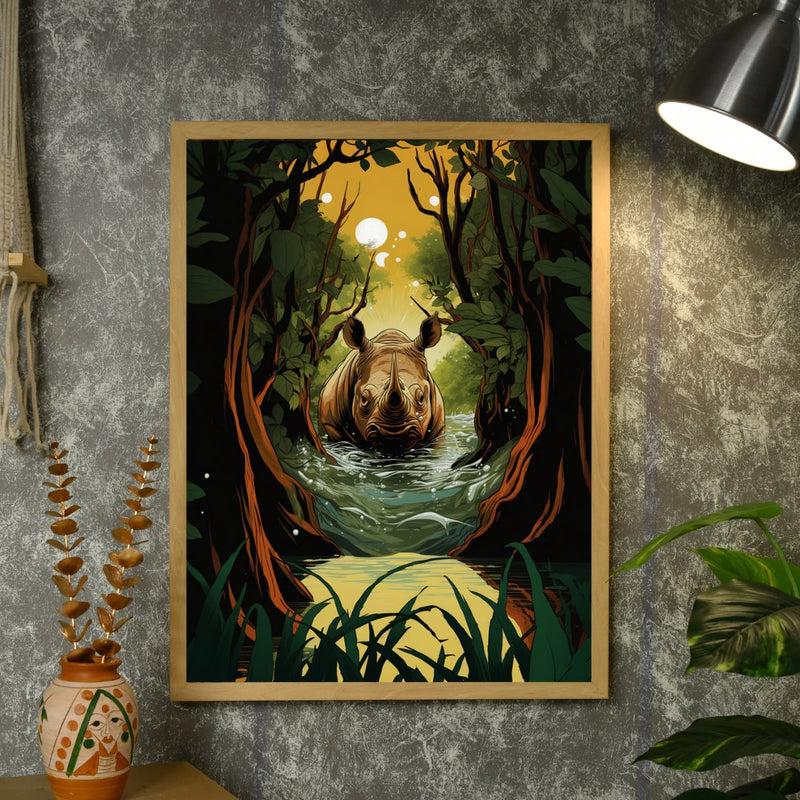 Sowpeace Harmony: Find Your Handcrafted Abstract Rhino – Premium Indian-Inspired Canvas Art for Elegant Home Interiors – view 4