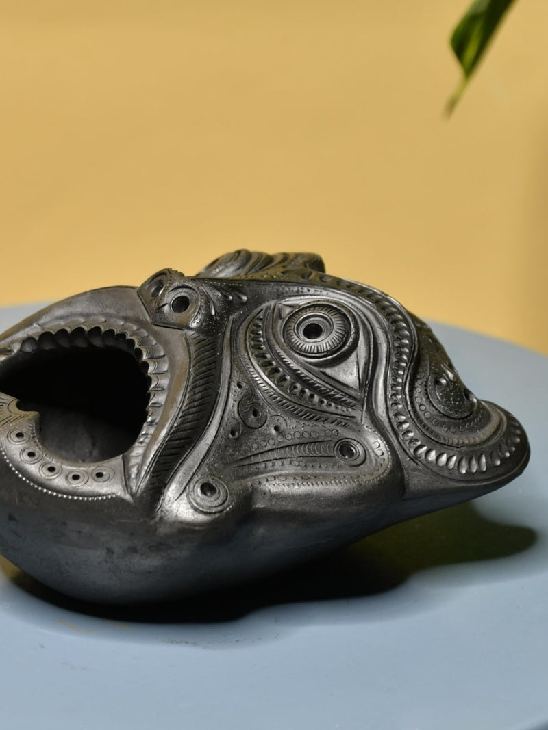 Black Terracotta Asur Mask: Unique Tabletop Accent – view 4