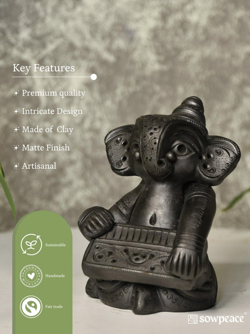 Black Terracotta Ganesh: Harmonium Tabletop Decor – view 4