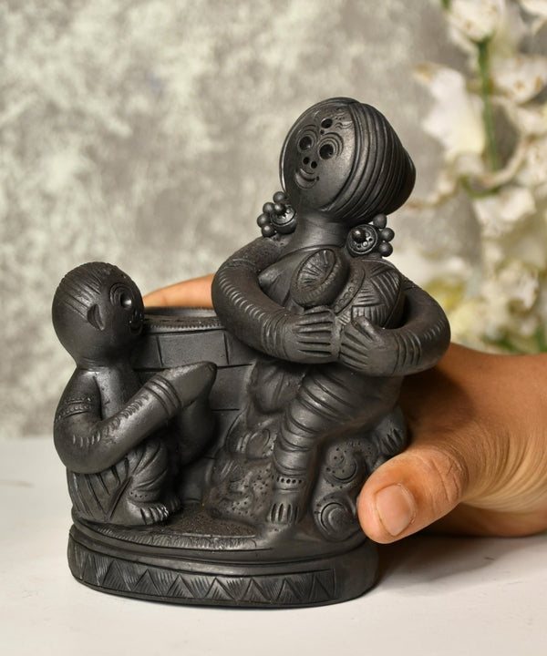 Black Terracotta Mother-Son Artisan Tabletop Decor for Home — image 2