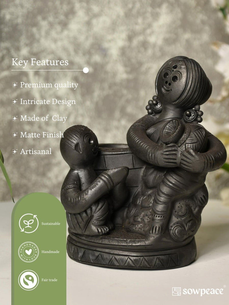Black Terracotta Mother-Son Artisan Tabletop Decor for Home – view 4