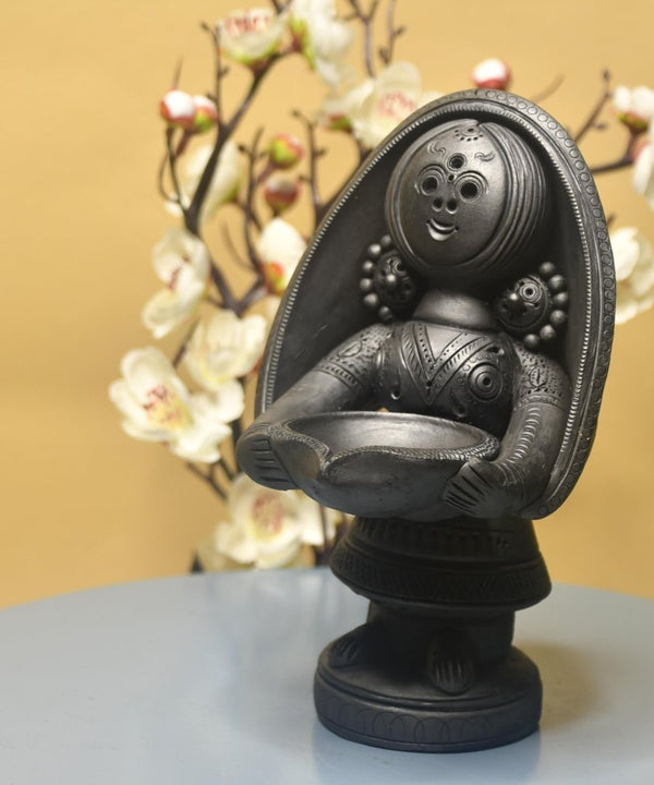 Black Terracotta Women with Diya Home Decor Masterpiece — image 2
