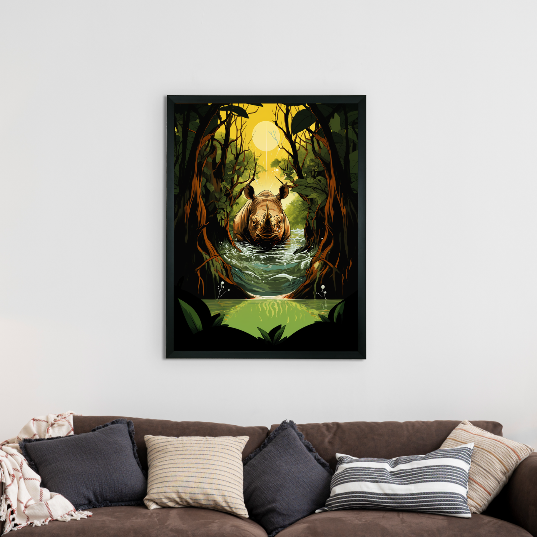 Artisan Rhino Wall Print: Canvas Home Decor Masterpiece with Frame. -Wall painting-Chitran by sowpeace-Artisan Rhino Wall Print: Canvas Home Decor Masterpiece with Frame.-CH-WRT-R1-Sowpeace