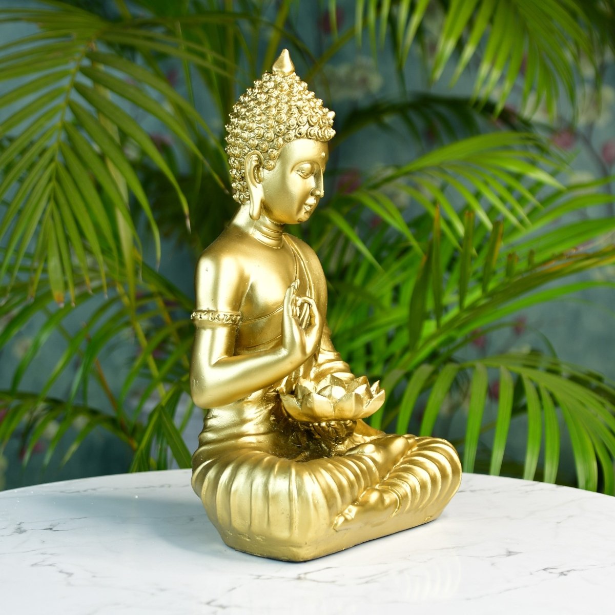 Buddha Figurine with Lotus | Sowpeace Indian Home Decor - Unique Artisan Craft - Decor - Sowpeace - 