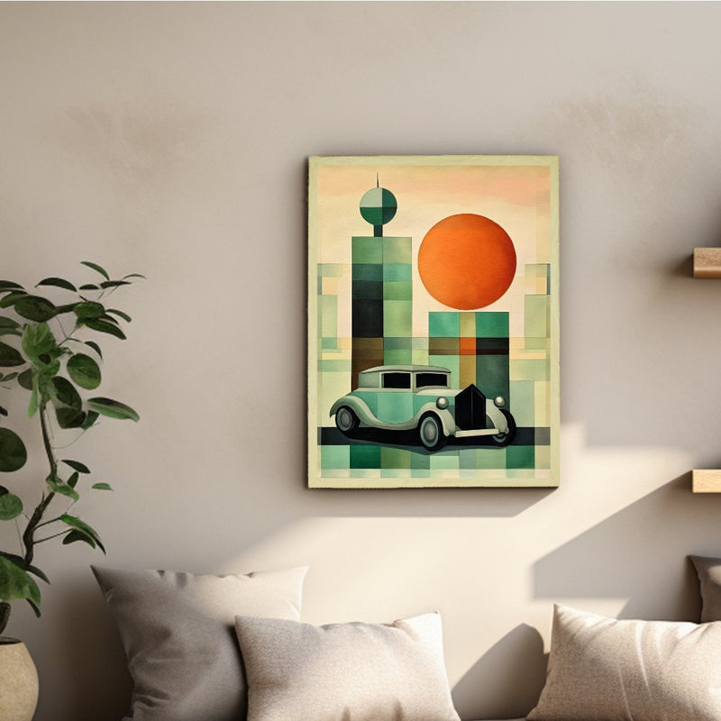 Sowpeace's Handcrafted Geometric Car Watercolor Art – Premium Indian-Inspired Canvas Wall Print for Stylish Home Decor – view 4