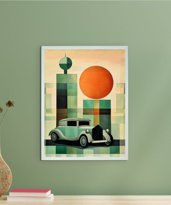 Sowpeace's Handcrafted Geometric Car Watercolor Art – Premium Indian-Inspired Canvas Wall Print for Stylish Home Decor — main view