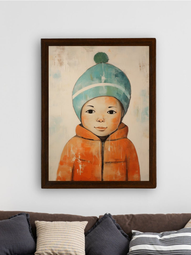 Chilled Dreams: Sowpeace's Premium Abstract Winter Boy Canvas – Handcrafted Indian-Inspired Art for Stylish Winter Home Interiors – view 4