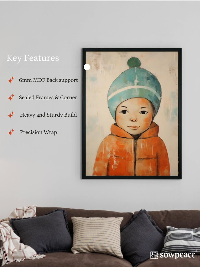 Chilled Dreams: Sowpeace's Premium Abstract Winter Boy Canvas – Handcrafted Indian-Inspired Art for Stylish Winter Home Interiors – view 5