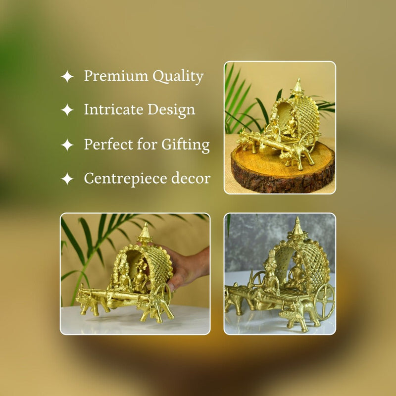 Dhokra art Brass Decor Cow Cart – view 3