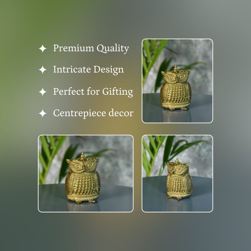 Dhokra Owl Brass Tabletop: Artisan Home Decor Masterpiece – view 3