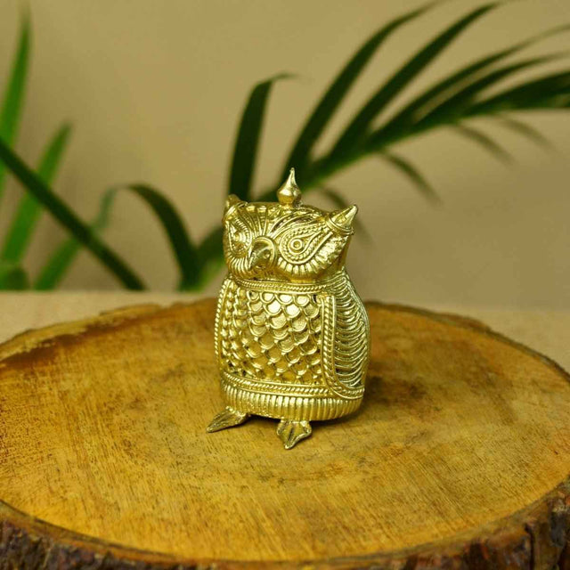 Dhokra Owl Brass Tabletop: Artisan Home Decor Masterpiece