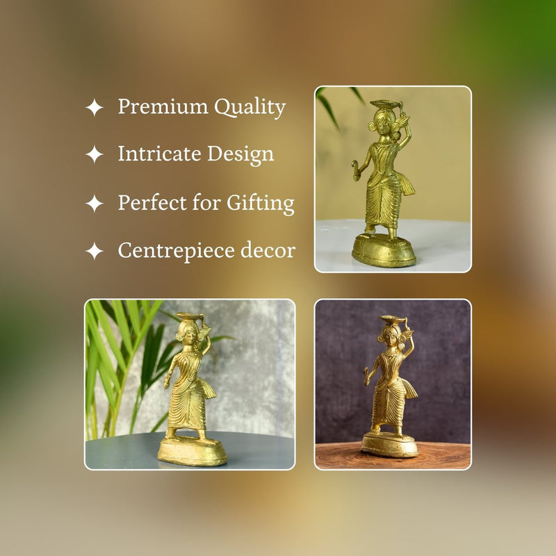 Dokra Farmer Lady: Brass Tabletop Decor Grace – view 3