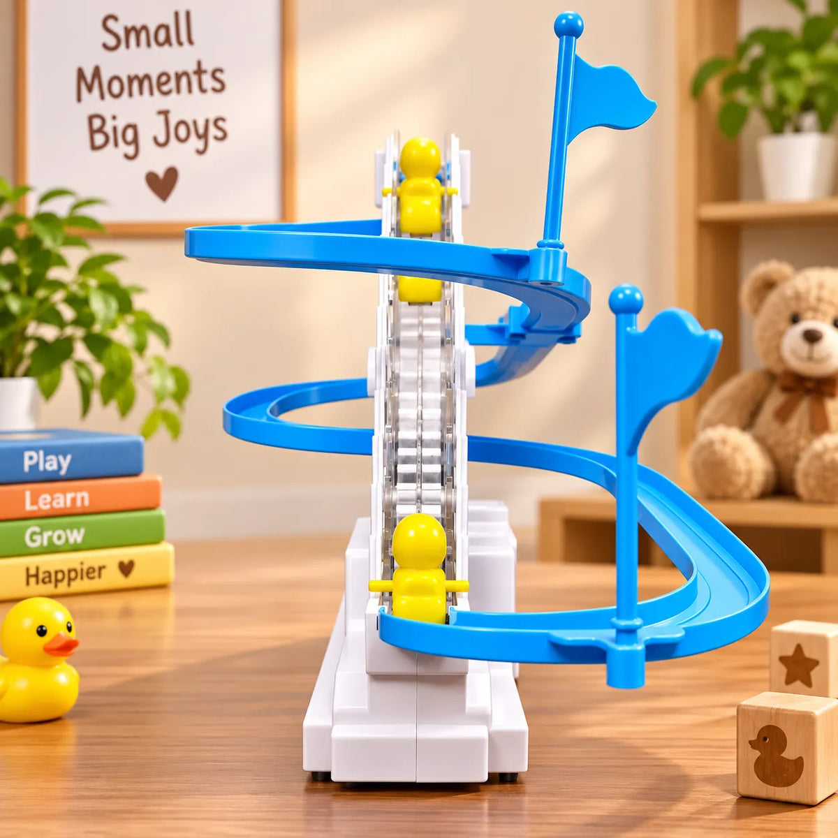 SOWPEACE Duck Slide Toy Set – Automatic Stair Climbing Ducklings with Lights & Music