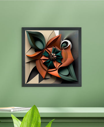 Sowpeace's Handcrafted Geometric Flower Abstract Art – Terracotta, Sea Green & Earth Black, Premium Indian Decor — alternate view