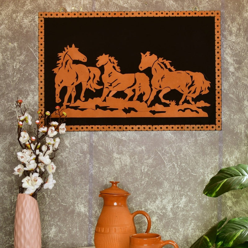Handcrafted Terracotta Running Horse Wall Art Décor – view 2