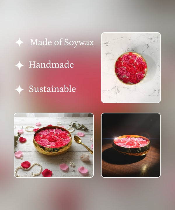 Large Soy Wax Candle in Metal Pot with Small Red Roses – 12 cm Red Décor Gift — image 4