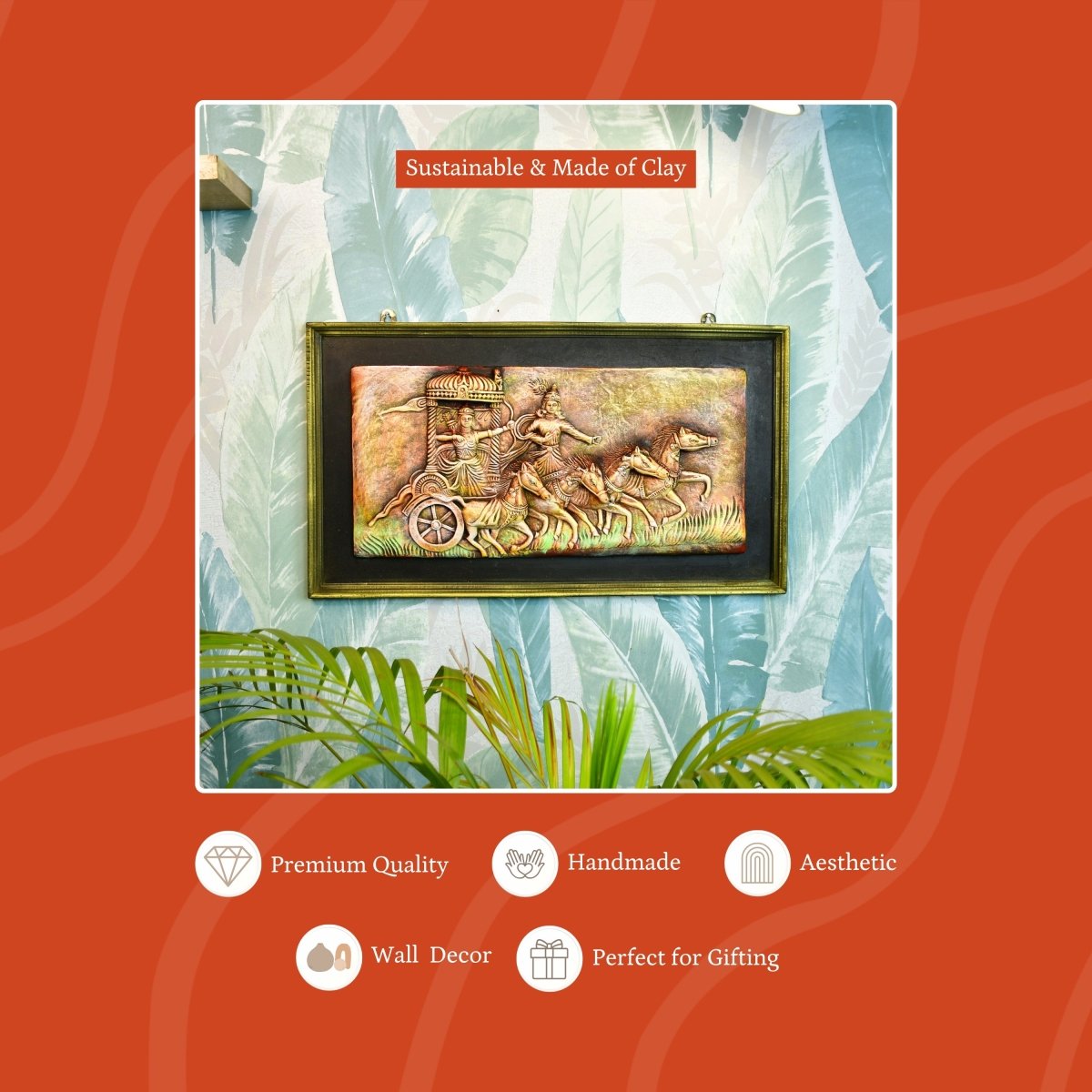 Mahabharata Warriors' Celestial Chariot - Sowpeace - Terracotta Wall Decor - Wall Decor