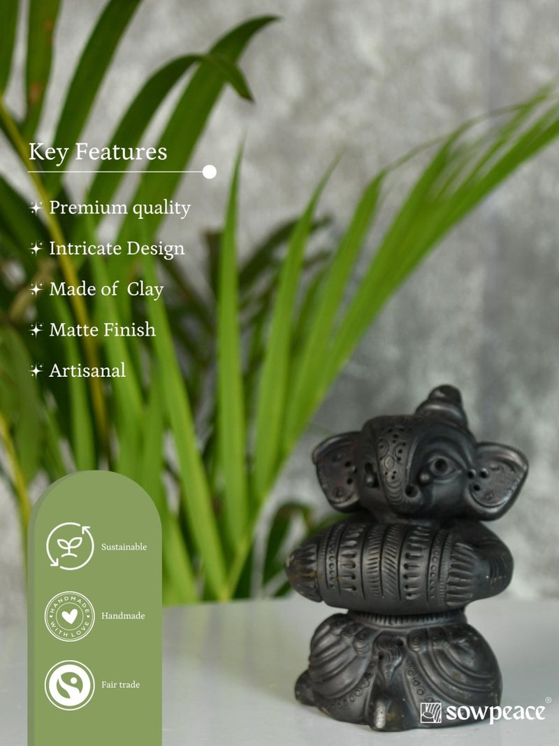 Melodic Mastery: Black Terracotta Ganesh and Tabla Ensemble – view 5