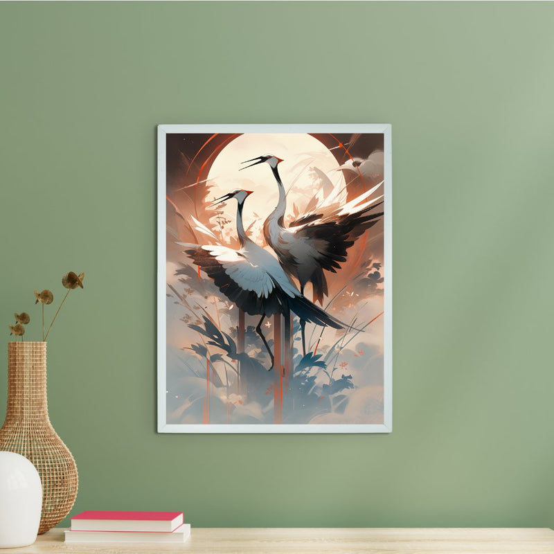 Sowpeace's Handcrafted Sarus Crane Abstract Sky Wall Art – Premium Set of 2, Indian-Inspired Canvas Prints for Modern Home Decor – view 1