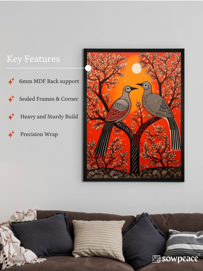 Pigeon Flight, Sunset Symphony: Sowpeace Handcrafted Canvas – Premium Indian-Inspired Art for Stylish Home Interiors – view 6