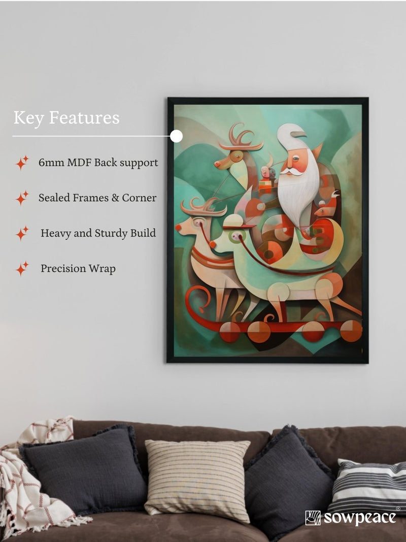 Reindeer Flight: Premium Abstract Wall Art by Sowpeace – Handcrafted Indian-Inspired Canvas for Festive and Elegant Home Interiors – view 6
