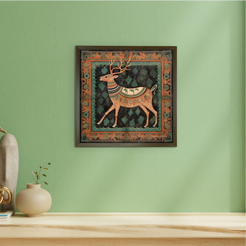 Sowpeace's Handcrafted Premium Pichwai Reindeer Abstract Wall Painting – Canvas Decor for Elegant and Cultural Interiors – view 3