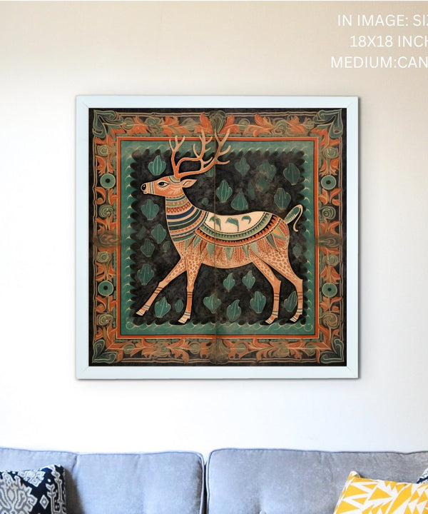 Sowpeace's Handcrafted Premium Pichwai Reindeer Abstract Wall Painting – Canvas Decor for Elegant and Cultural Interiors — image 5