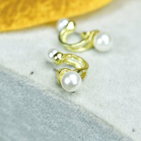 Sowpeace 2 Beads Crescent Gold Stainless Steel Earrings | Elegant One‑Size Lightweight Jewelry for Women & Daily Wear