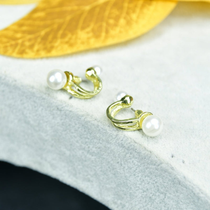 Sowpeace 2 Beads Crescent Gold Stainless Steel Earrings | Elegant One‑Size Lightweight Jewelry for Women & Daily Wear – view 1