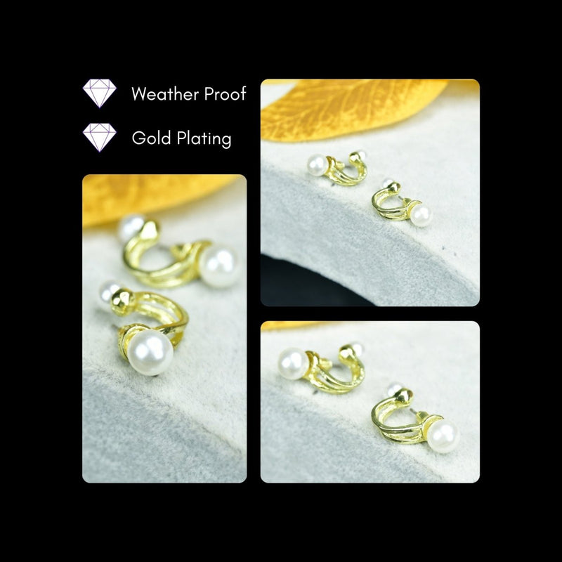 Sowpeace 2 Beads Crescent Gold Stainless Steel Earrings | Elegant One‑Size Lightweight Jewelry for Women & Daily Wear – view 4