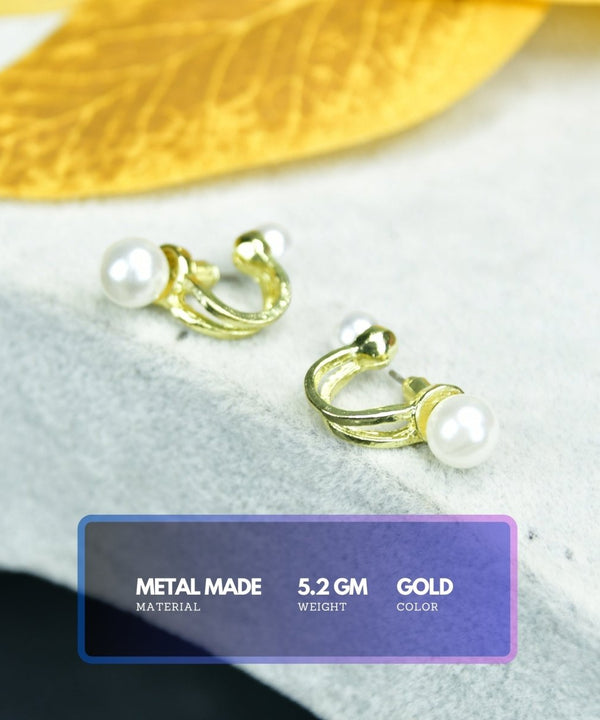 Sowpeace 2 Beads Crescent Gold Stainless Steel Earrings | Elegant One‑Size Lightweight Jewelry for Women & Daily Wear — image 3