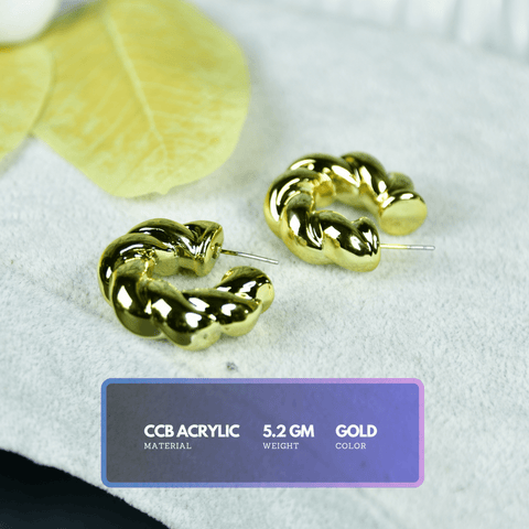 Sowpeace 3/4 Twisted Textured Round Golden CCB Earrings | Elegant One‑Size Lightweight Jewelry for Women & Daily Wear