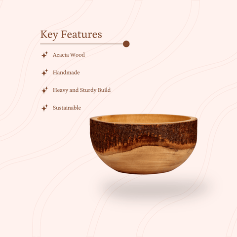 Sowpeace 8-Inch Traditional Acacia Wood Round Bowl