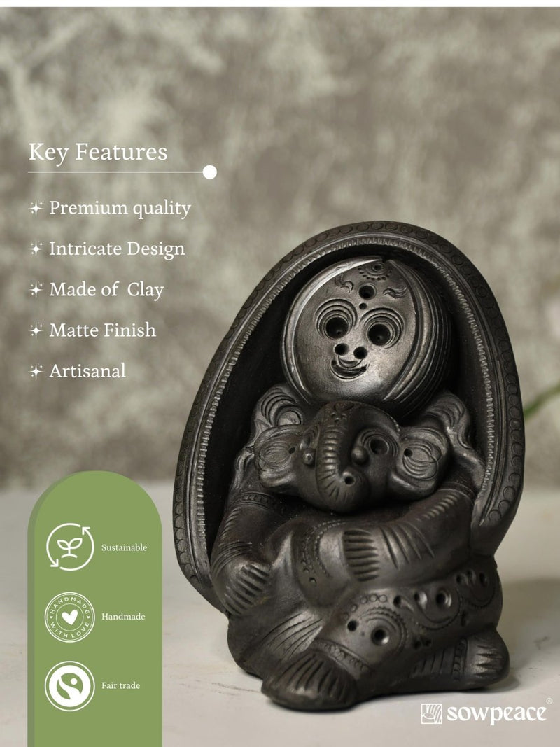 Sowpeace Art: Black Terracotta Durga Ganesh Tabletop Marvel – view 5