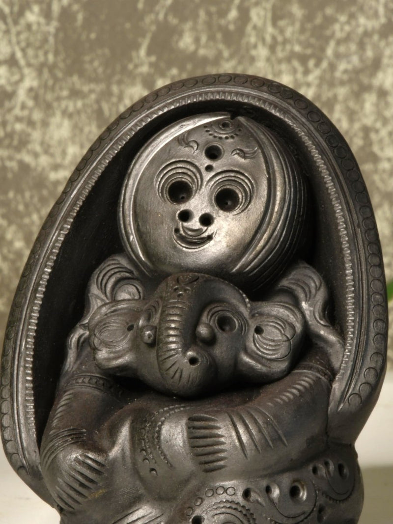 Sowpeace Art: Black Terracotta Durga Ganesh Tabletop Marvel – view 4