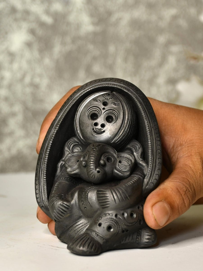 Sowpeace Art: Black Terracotta Durga Ganesh Tabletop Marvel – view 2