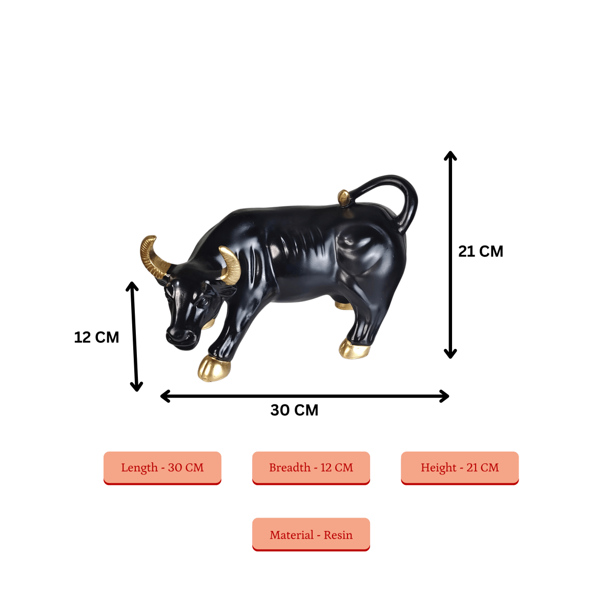 Sowpeace Black Bull Decor | Bold Resin Animal Figurine for Modern Home & Office Décor, Gifting - Sowpeace - 
