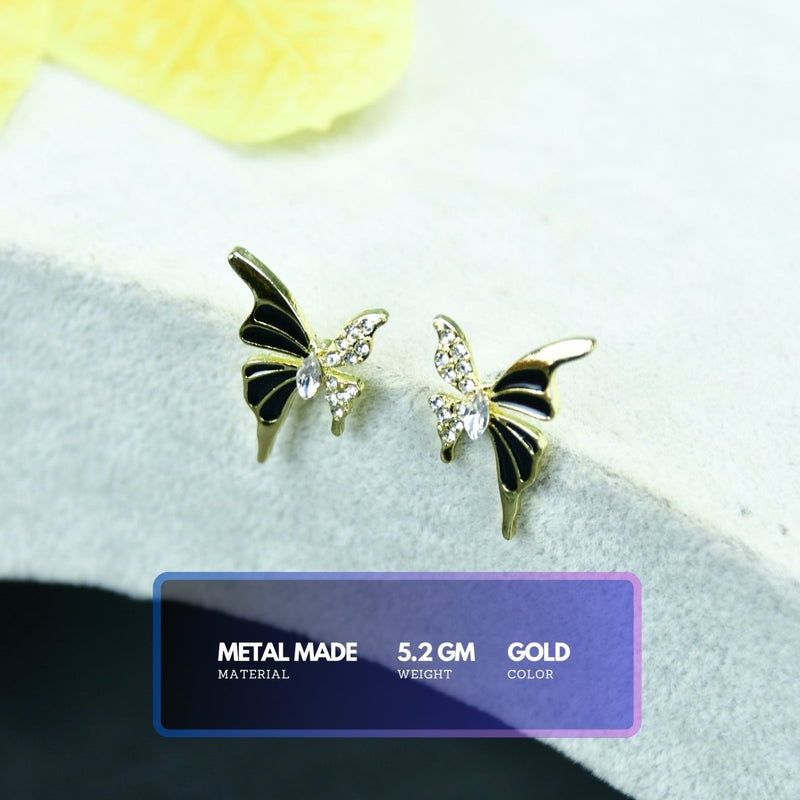 Sowpeace Black Butterfly Crystal Gold Stainless Steel Earrings | Elegant One‑Size Lightweight Jewelry for Women & Daily Wear – view 3