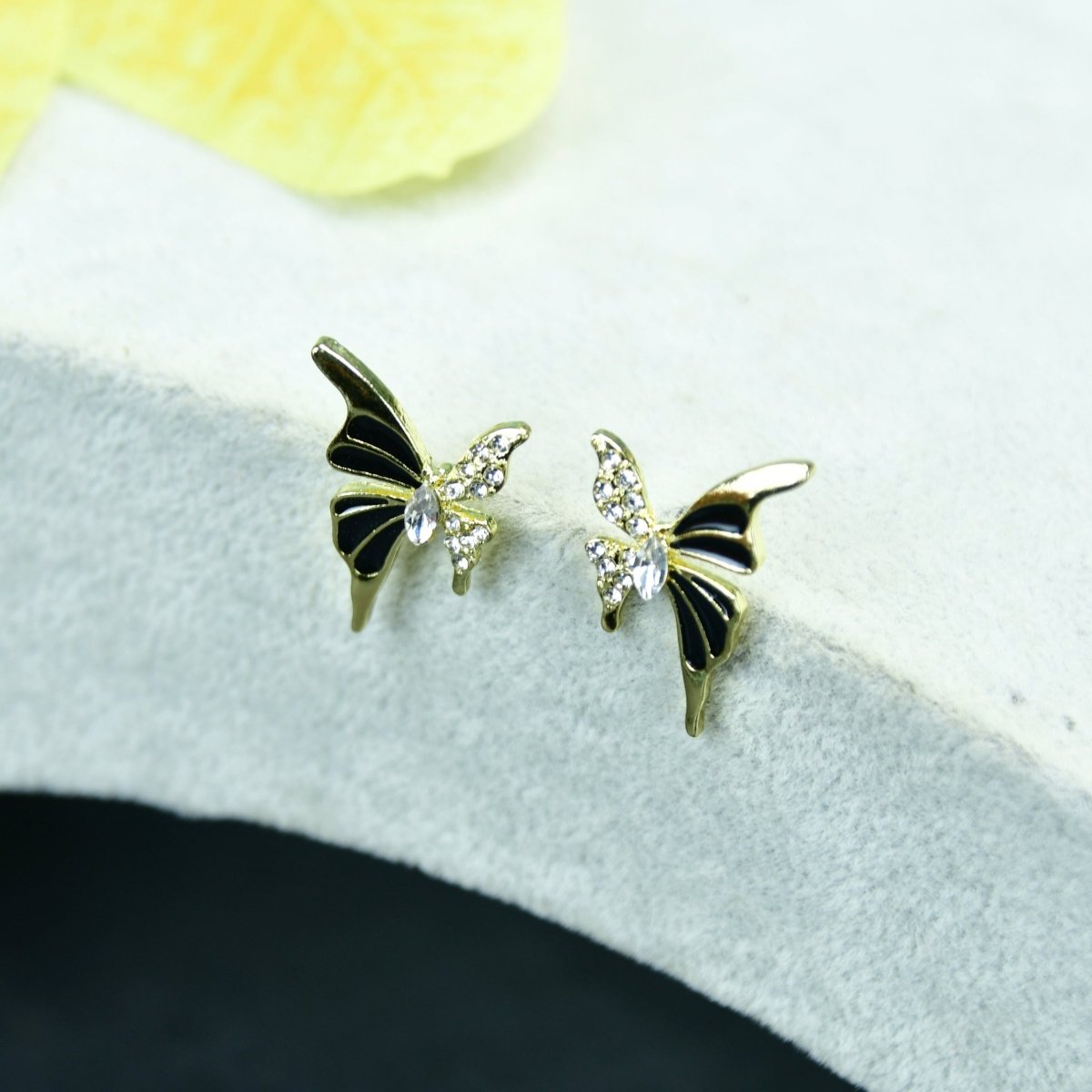 Sowpeace Black Butterfly Crystal Gold Stainless Steel Earrings | Elegant One‑Size Lightweight Jewelry for Women & Daily Wear - Sowpeace - 