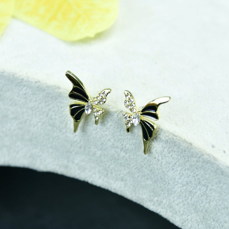 Sowpeace Black Butterfly Crystal Gold Stainless Steel Earrings | Elegant One‑Size Lightweight Jewelry for Women & Daily Wear – view 1