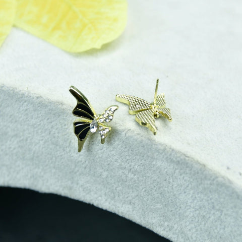 Sowpeace Black Butterfly Crystal Gold Stainless Steel Earrings | Stylish One‑Size Lightweight Jewelry for Women & Daily Wear